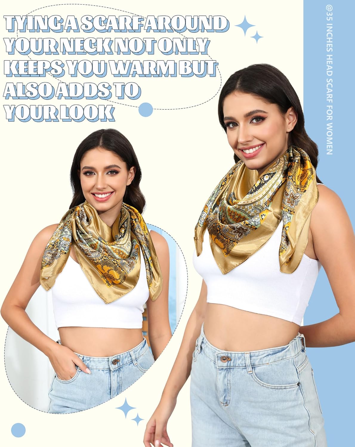 Silk-Feel Satin Head Scarf Set