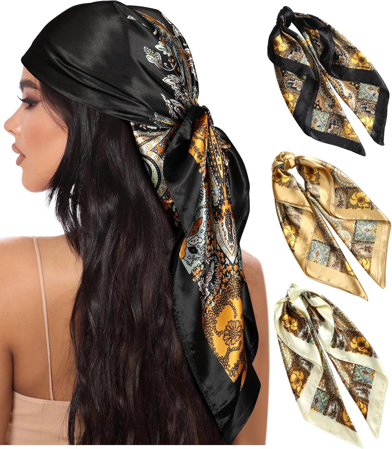 Silk-Feel Satin Head Scarf Set