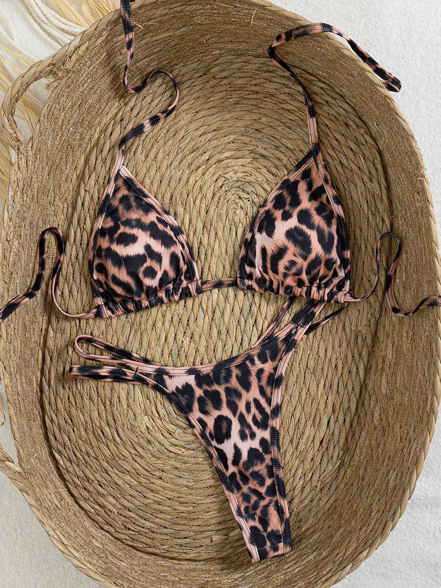 Leopard Micro Diamond G-String Bikini
