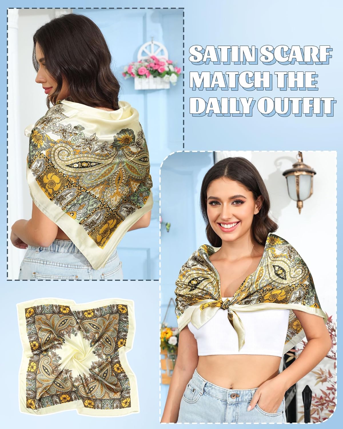Silk-Feel Satin Head Scarf Set